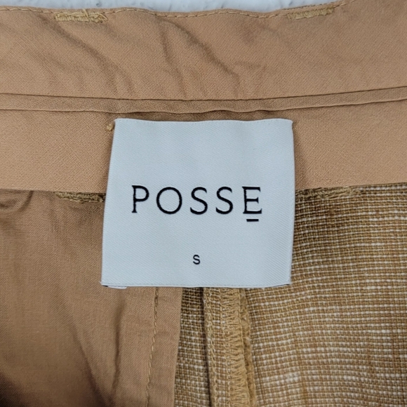 Posse Nancy Trouser in Walnut Linen Pleated Straight Wide Leg Tan Small - Picture 9 of 13
